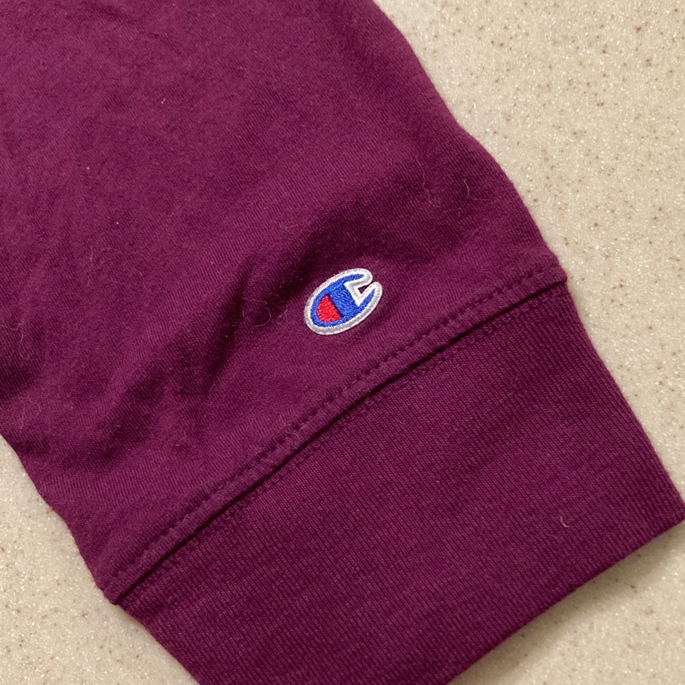 Champion Athleticwear Burgundy Long Sleeve Tee White Stripes Women Size L - Picture 8 of 10
